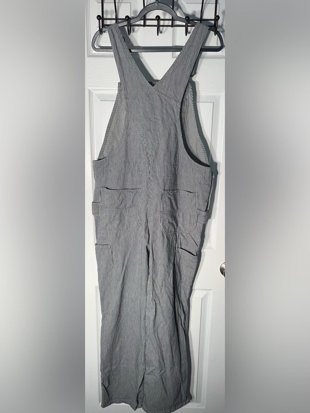 Carhartt Denim Bib Overall Women’s Large Relaxed Fit Cotton Railroad Stripe - Picture 11 of 15
